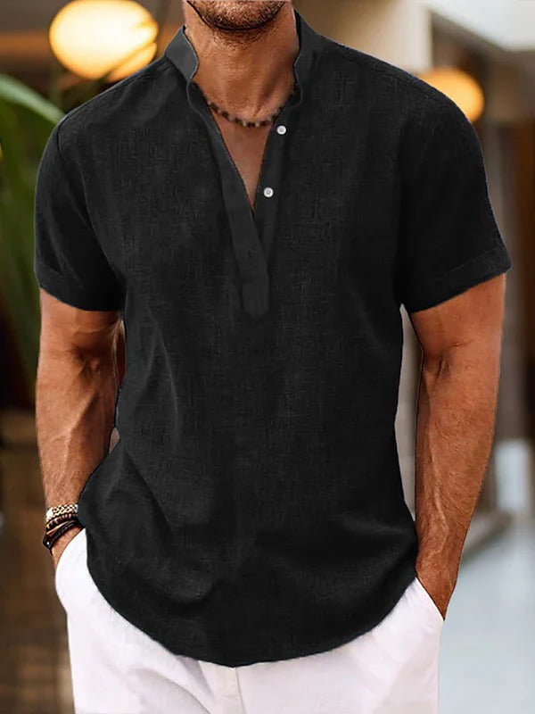 Wavlynn men's short sleeve Henley shirt with button placket mandarin collar, relaxed casual fit