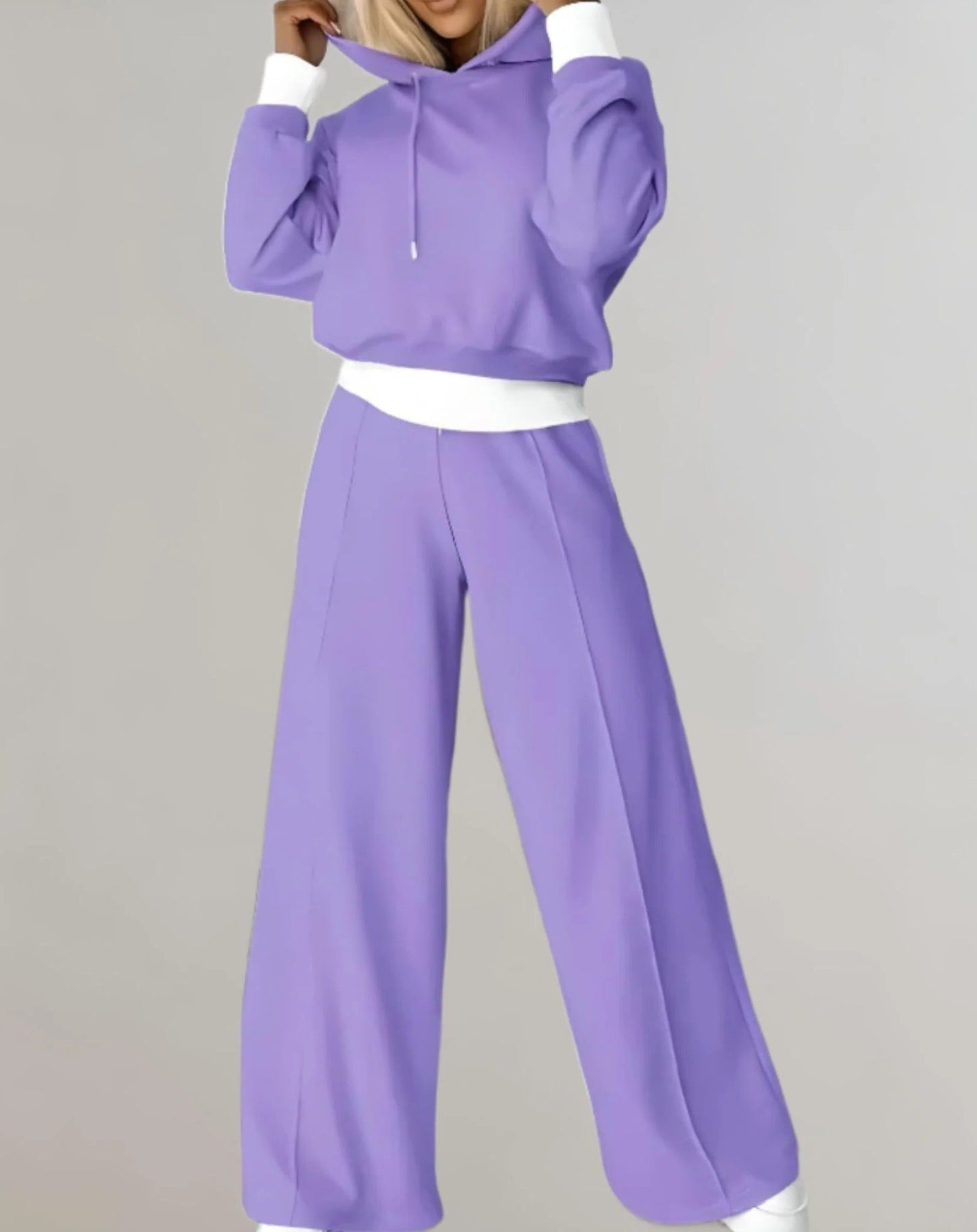 2-piece set: two-tone cropped hoodie and adjustable waist jogging pants