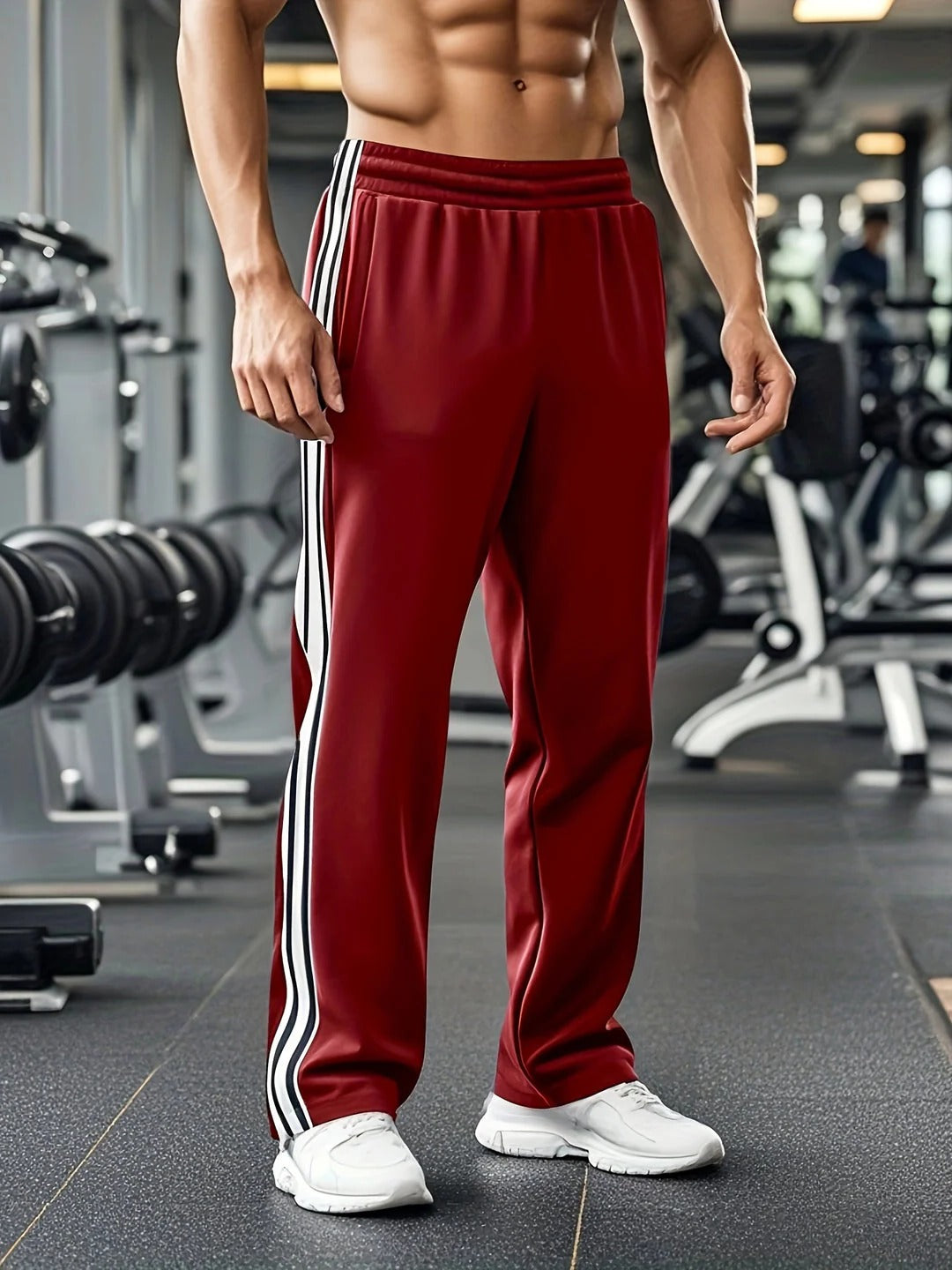 Men's black athletic track pants with adjustable drawstring waist, lightweight breathable fabric for gym running
