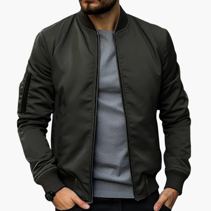 Men's slim-fit bomber jacket with lined interior, modern cut for transitional season layering