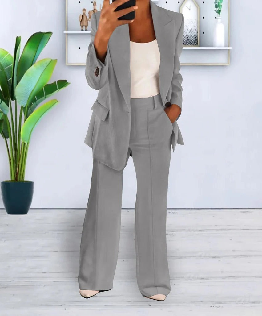 Women's two-piece suit set regular fit structured top matching trousers coordinated everyday look