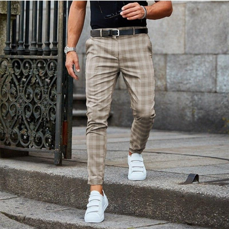 Men's modern plaid checked trousers slim versatile fit for casual and semi-formal wear