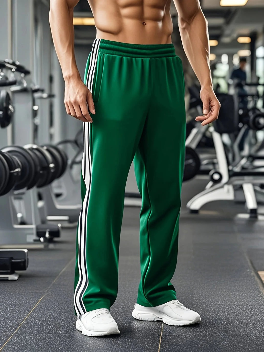 Men's black athletic track pants with adjustable drawstring waist, lightweight slim-fit design for gym training