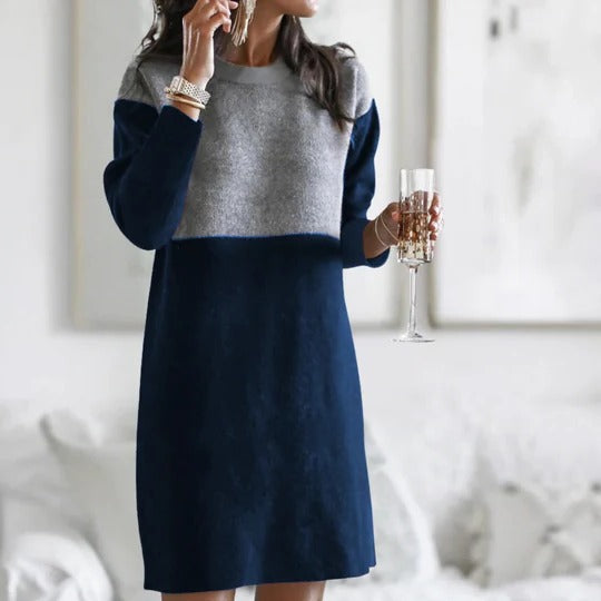 Women's winter loose-fit long-sleeve full-length dress in solid color with relaxed professional silhouette