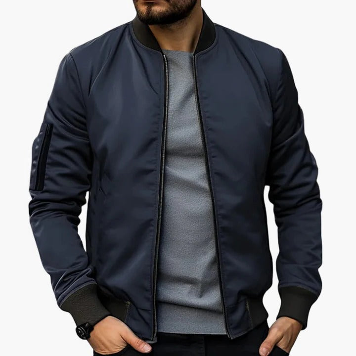 Men's slim-fit bomber jacket with lined interior, modern cut for transitional seasons