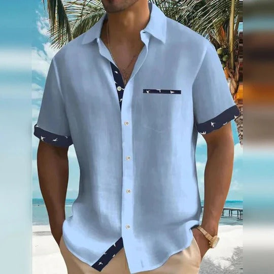 Grey Wavlynn men's short sleeve tailored fit shirt with structured cut for casual and dress wear