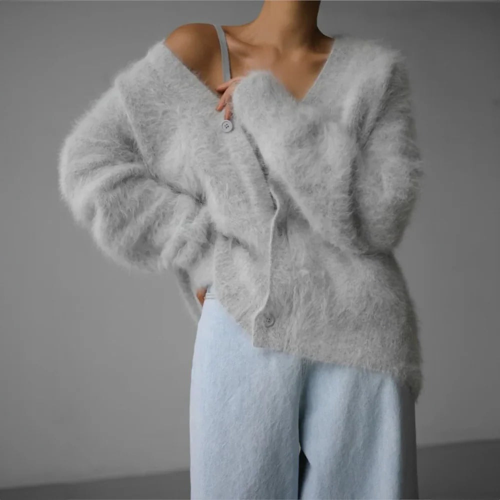 Women's lightweight neutral cardigan relaxed fit soft cozy layer-ready versatile everyday knit