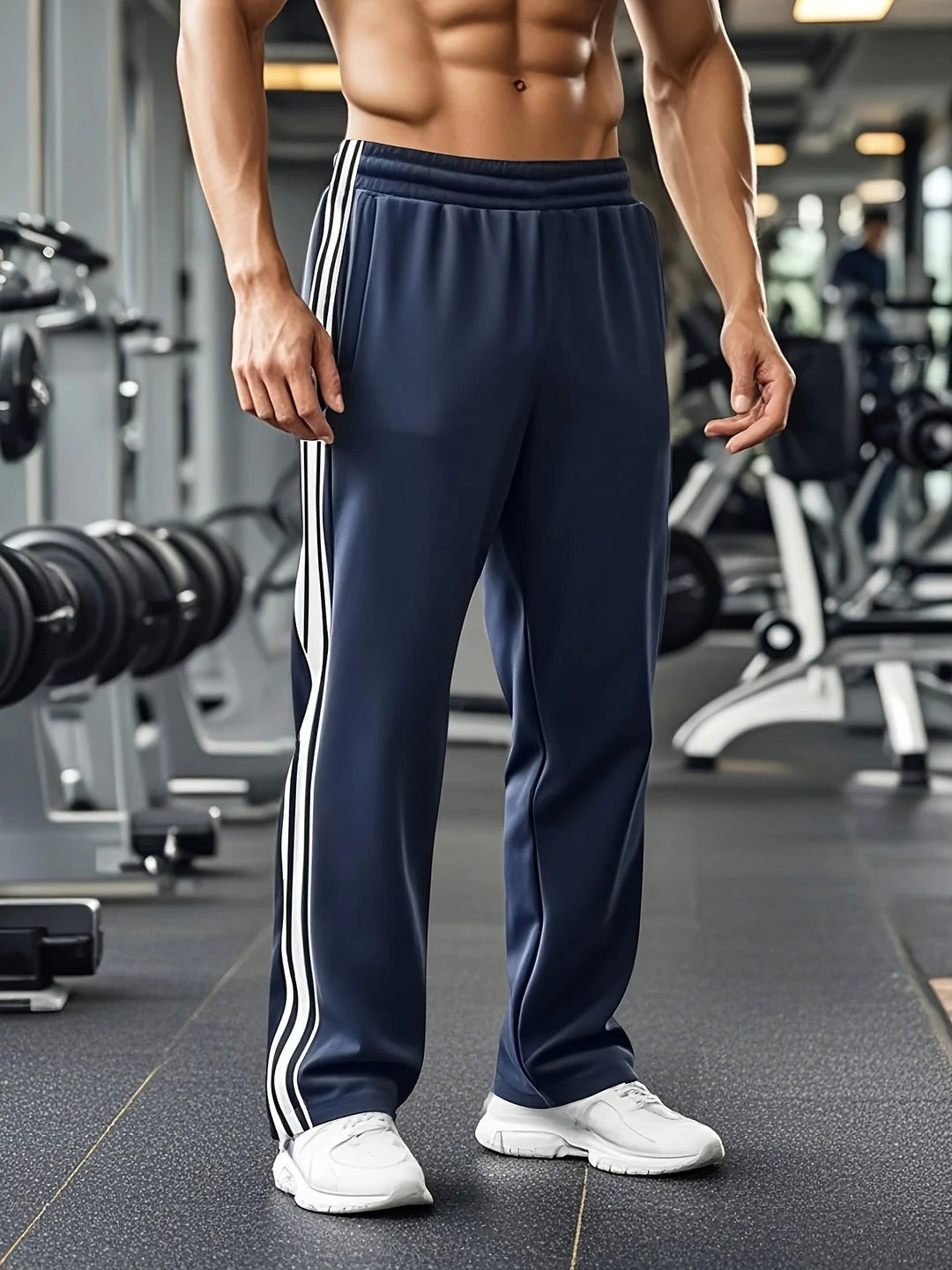 Men's black athletic track pants with adjustable drawstring waist, lightweight breathable fabric for gym training