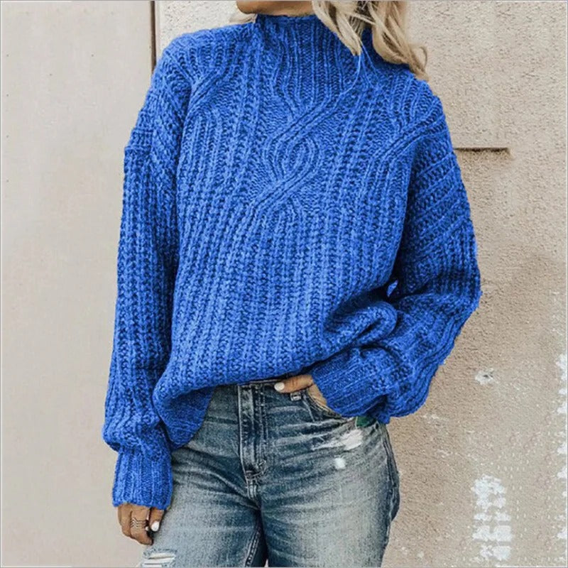 Women elegant solid knit sweater relaxed silhouette cozy all-day comfort versatile work casual style