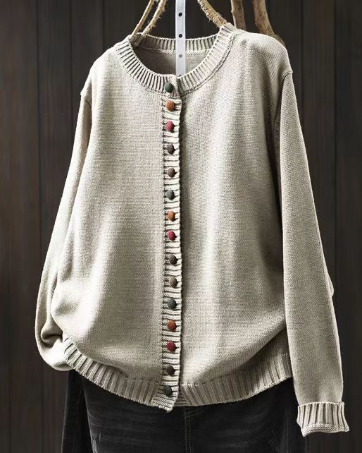 Gretchen relaxed-fit cardigan with decorative button accents, elegant feminine style for all-day comfort