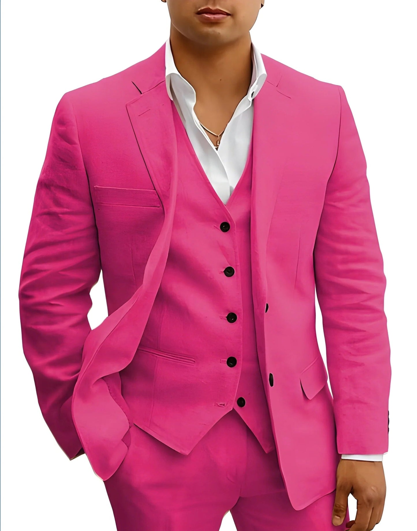 Men's light blue three-piece summer suit set slim-fit jacket waistcoat trousers beach wedding style