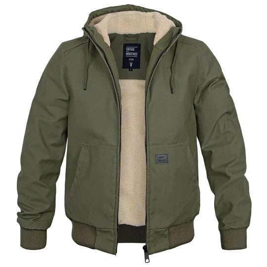 Men's navy hooded insulated winter jacket fleece lined regular fit with adjustable drawcord hood
