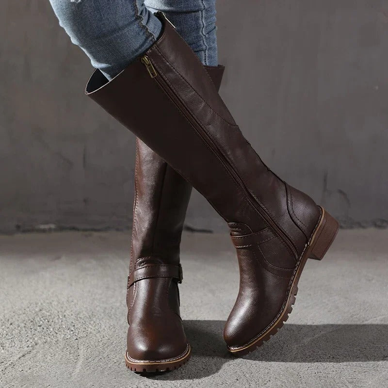 Women's mid-calf boots in smooth finish, structured silhouette with shaped toe for versatile wear