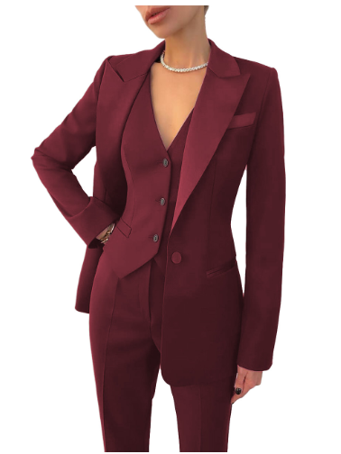 Women's three-piece suit set elegant blazer vest tailored pants polished all-season professional look