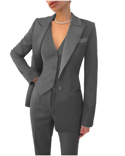 Women's three-piece suit set elegant blazer vest tailored pants all-season professional ensemble