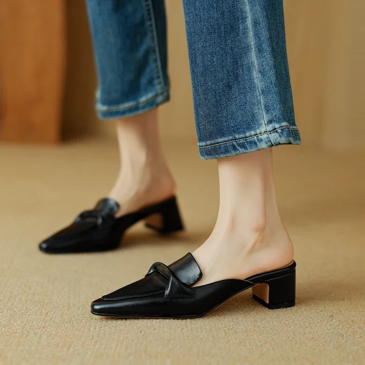 Palieri genuine leather mules pointed toe vintage-inspired silhouette with refined stitching detail