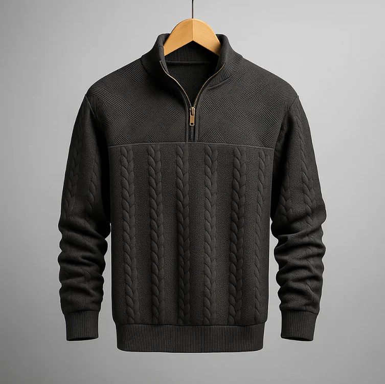 Preston cable-knit cotton sweater quarter-zip collar relaxed retro fit in neutral tone