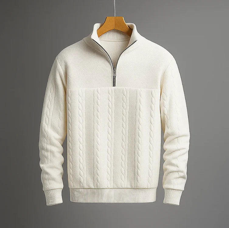 Preston cable-knit cotton sweater quarter-zip collar relaxed retro fit in neutral tone