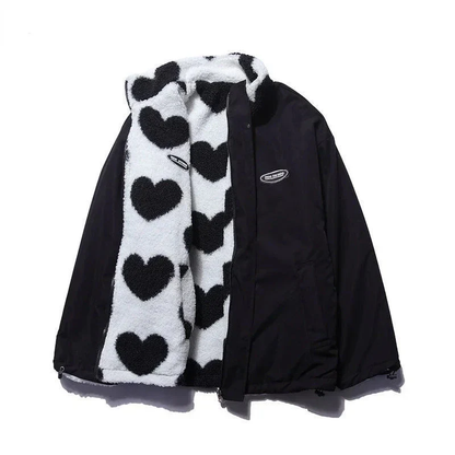 Mavie reversible plush jacket relaxed fit soft fleece to windproof shell two-in-one cozy style