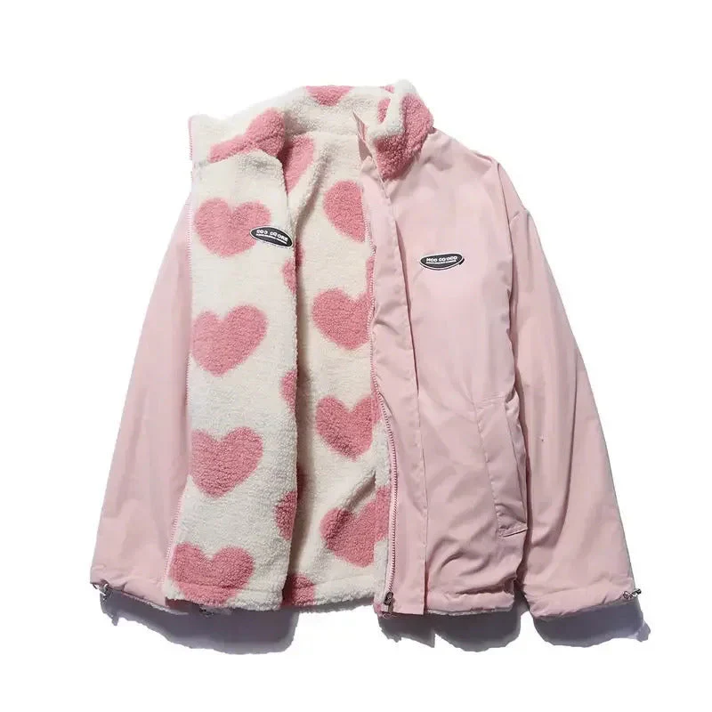 Mavie reversible plush jacket relaxed fit soft fleece to windproof shell two-in-one cozy layer