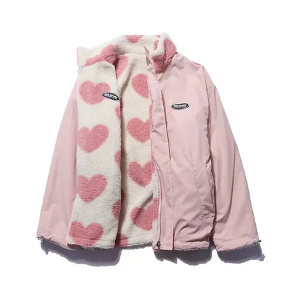 Mavie reversible plush jacket relaxed fit soft fleece to windproof shell two-in-one cozy layer