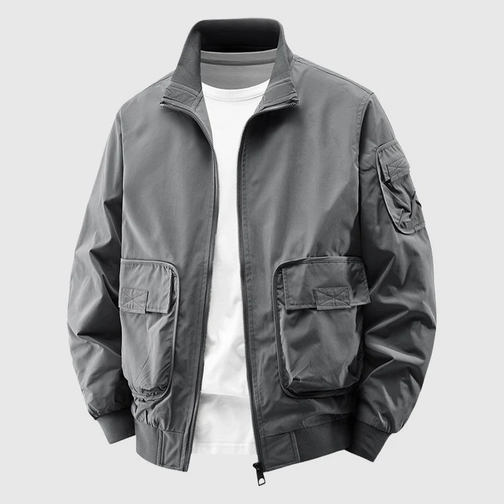 Men's heavyweight utility bomber jacket wind resistant abrasion proof reinforced pockets all-season style
