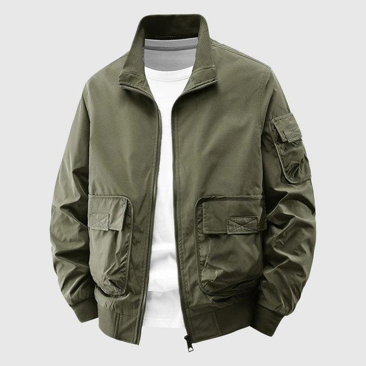 Men's heavyweight utility bomber jacket wind-resistant with reinforced pockets, rugged everyday style