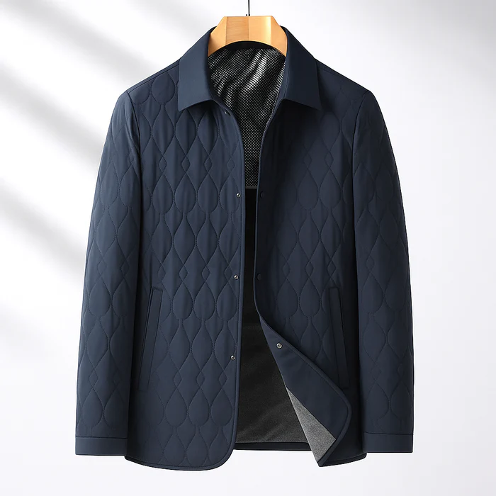 Men's mulberry silk quilted jacket lightweight cotton shell teardrop pattern versatile outerwear