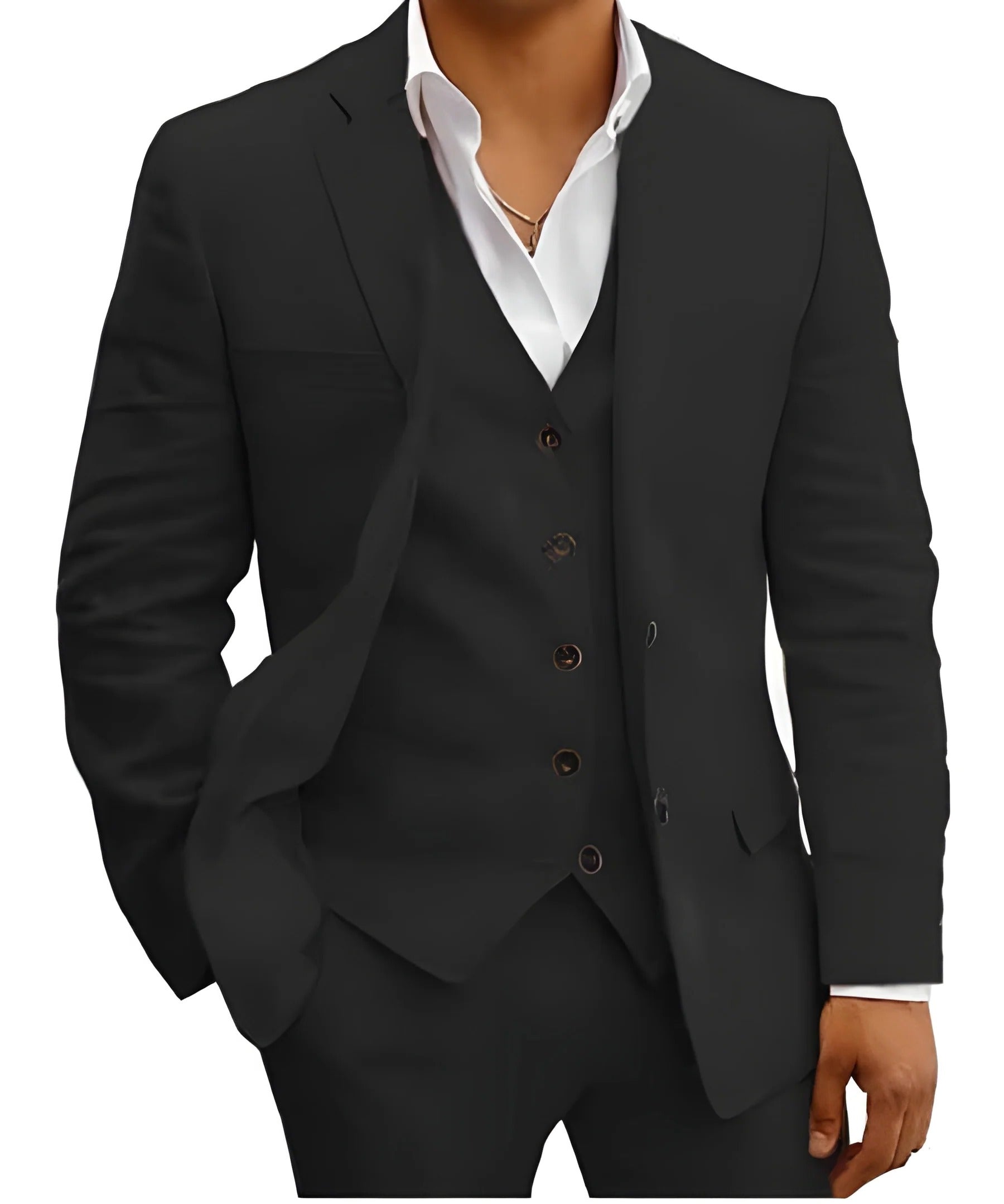 Men's lightweight 3-piece summer suit set in neutral tone slim-fit jacket waistcoat trousers wedding beach