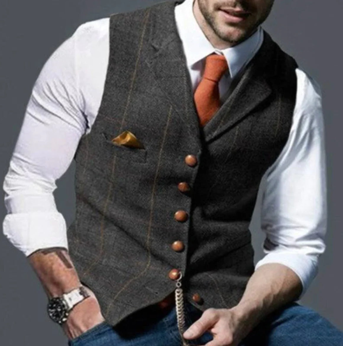 Men's vintage navy waistcoat classic formal vest modern slim fit button-front dressy casual