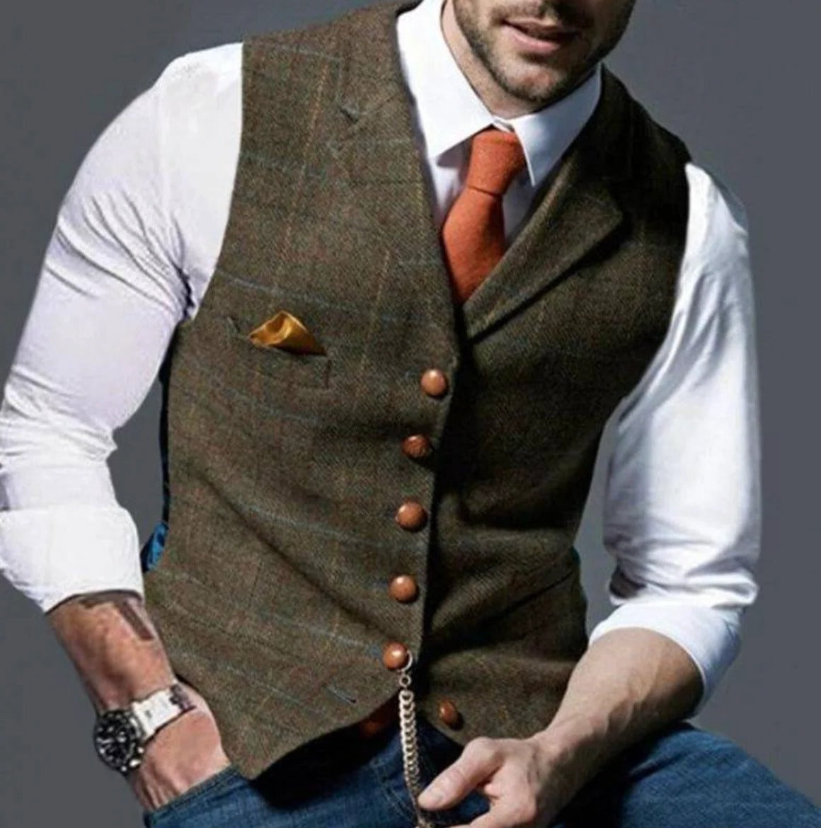 Men's vintage navy waistcoat classic formal vest modern slim fit button-front elegant style