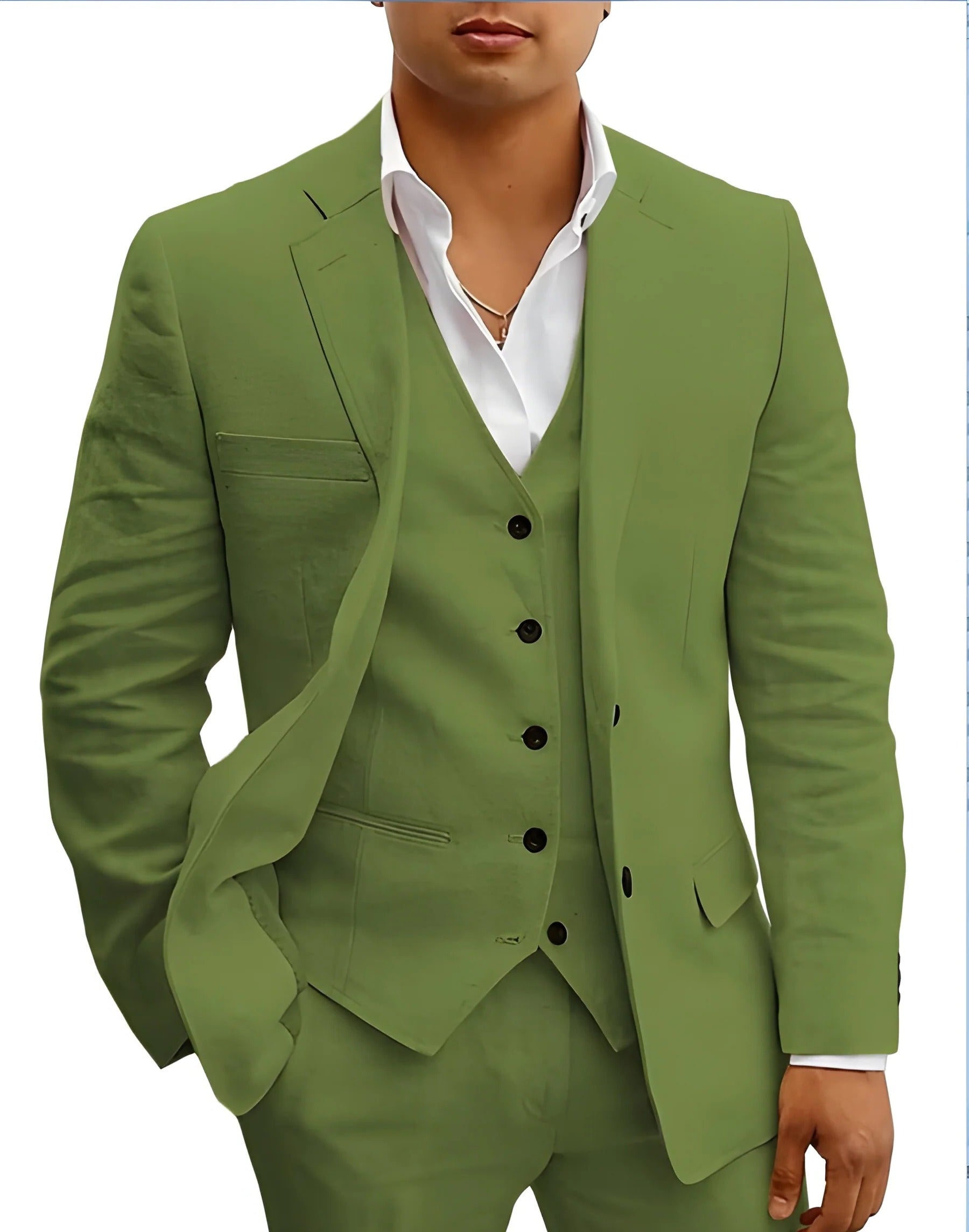 Men's lightweight 3-piece summer suit set in neutral tone, tailored jacket waistcoat trousers for beach weddings