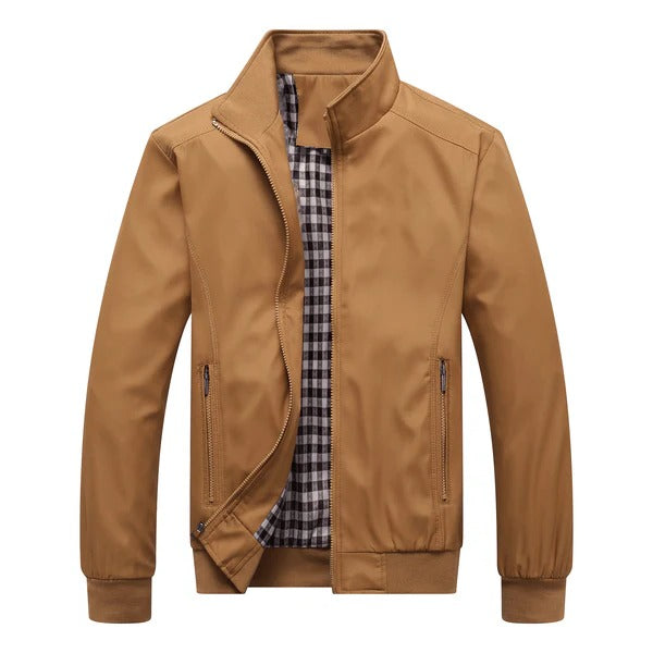Men's lightweight windproof jacket in neutral tone, regular fit with breathable shell for transitional wear