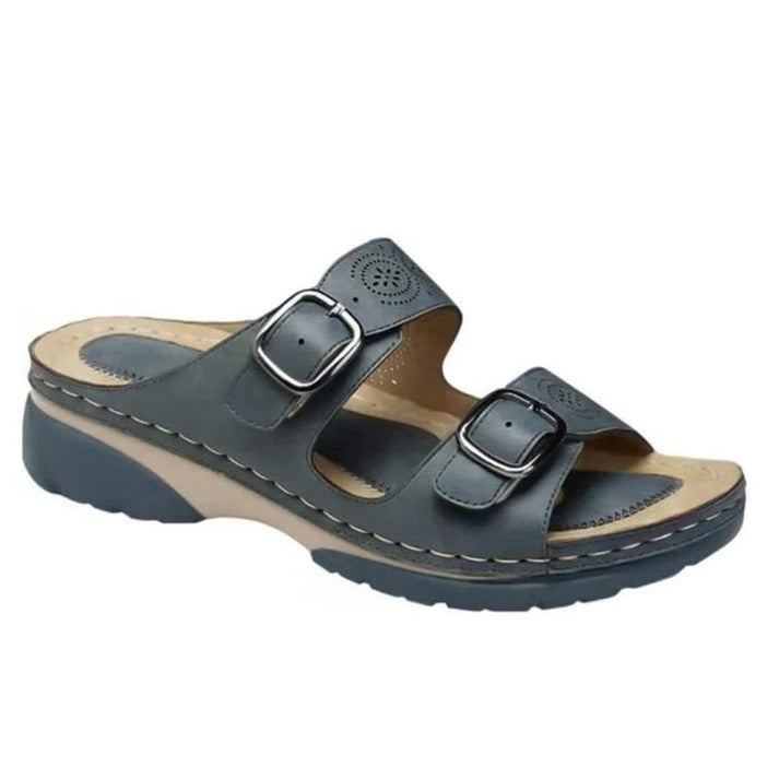 Women's ergonomic sandals with double buckle straps for adjustable secure fit and arch support