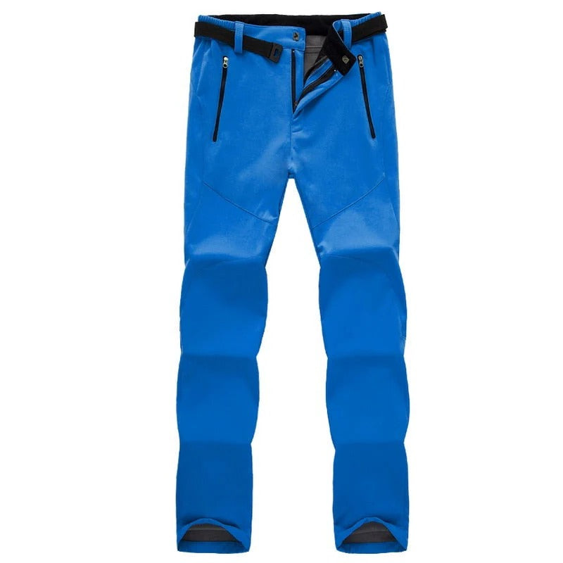 Women's outdoor hiking pants in neutral tone, straight cut with weather-resistant fabric for trail use