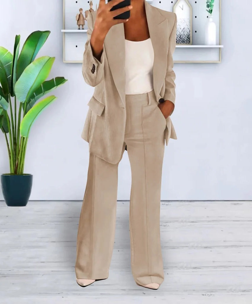 Women's two-piece suit set regular fit structured top matching trousers versatile coordinated look