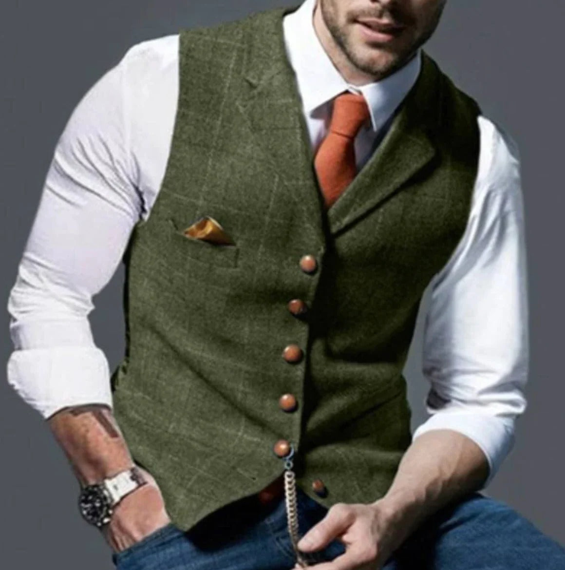 Men's vintage black formal waistcoat classic button-front slim fit vest for dress and casual wear