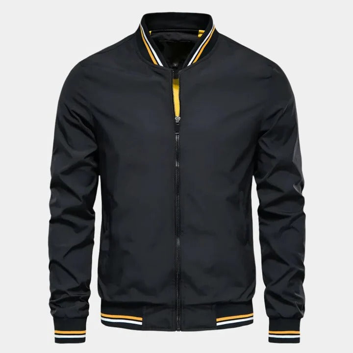Lightweight black bomber jacket with straight cut, soft inner lining, and clean minimalist design