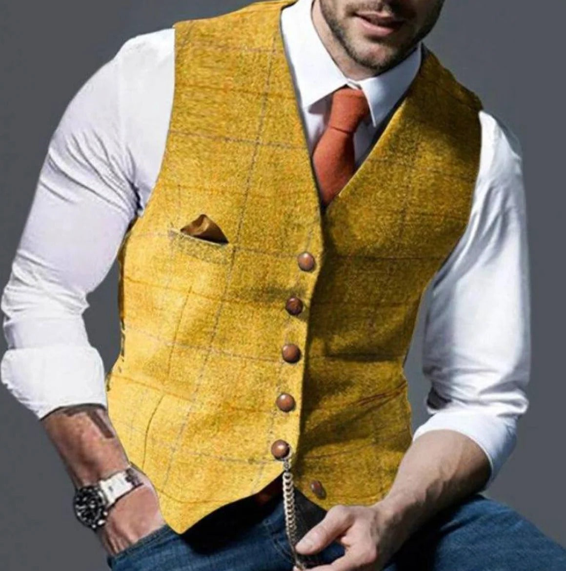 Men's vintage navy slim-fit waistcoat with classic button-front and modern tailored silhouette