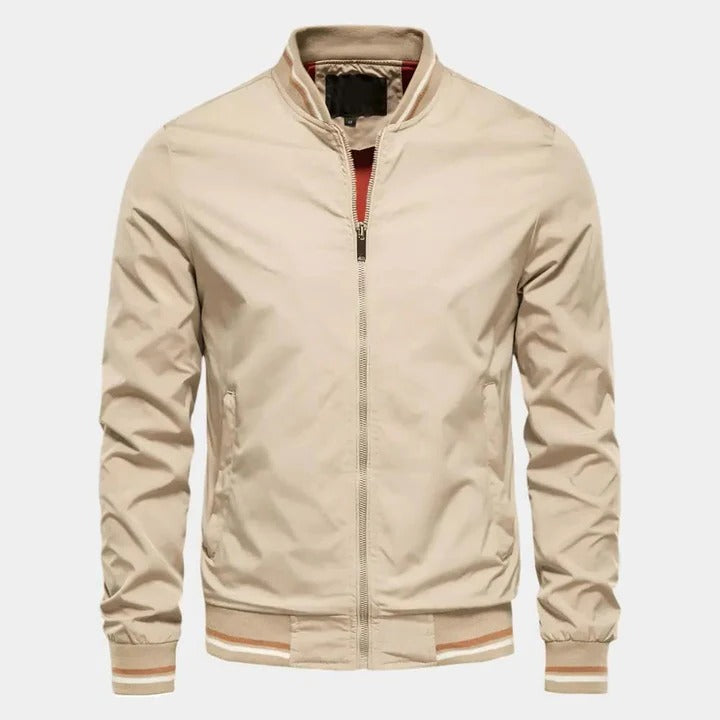 Lightweight olive green bomber jacket with straight cut, soft inner lining, and clean minimalist design