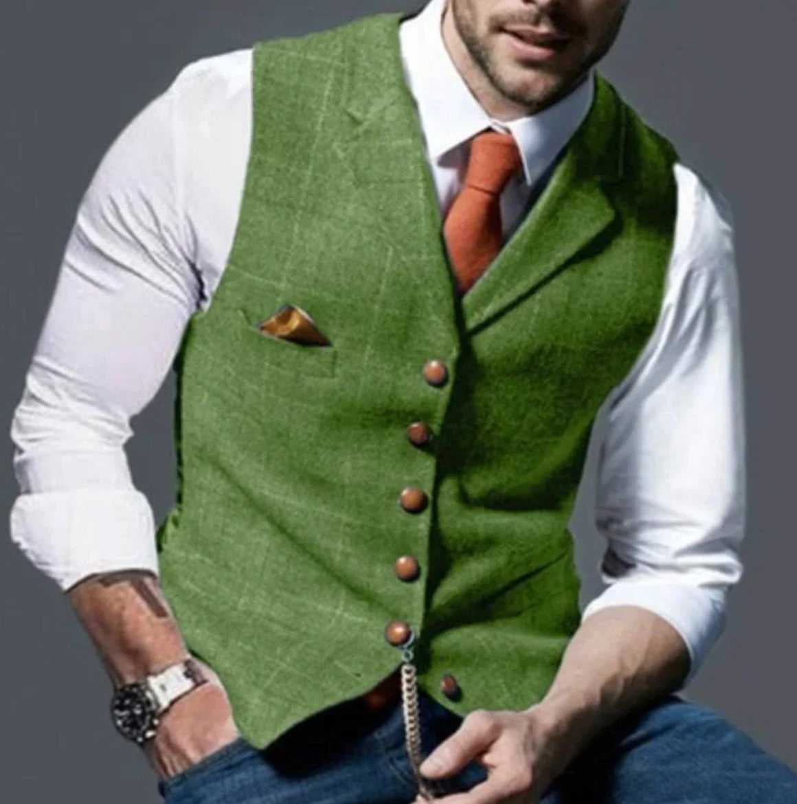 Men's vintage navy waistcoat classic formal vest modern slim fit button-front style