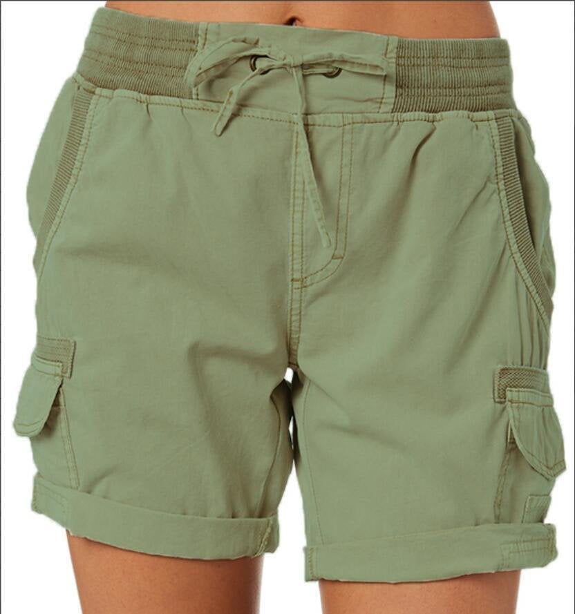 Women's relaxed fit cargo shorts cotton blend drawstring waist with utility pockets everyday style