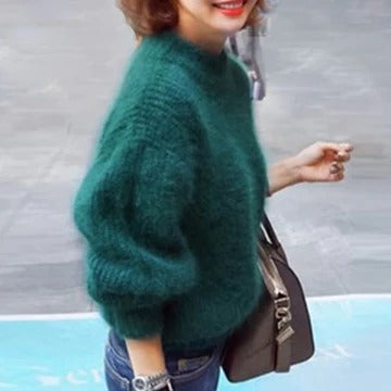 Women's solid color relaxed-fit knitted sweater lightweight breathable everyday versatile style