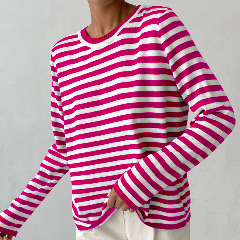 Women's elegant striped summer t-shirt relaxed silhouette lightweight breathable casual top