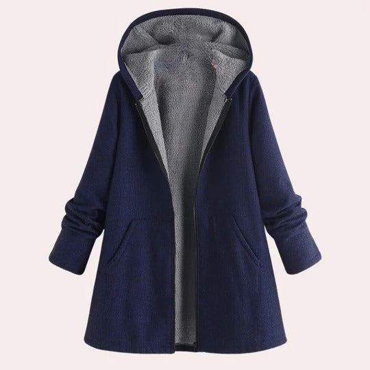 Relaxed hooded jacket for multi-season wear with full-length front closure, ideal for spring to winter