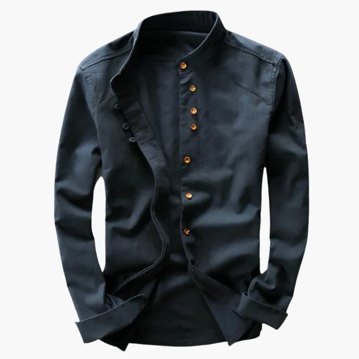 Men's stand-up collar shirt lightweight breathable relaxed fit for work travel everyday wear
