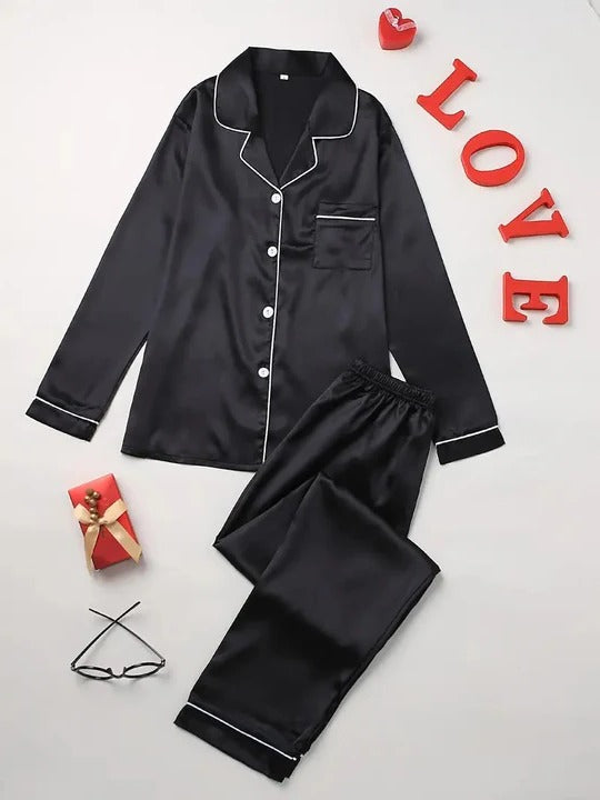 Women's long-sleeve pajama set, lightweight two-piece sleepwear with full-length bottoms for cozy lounging