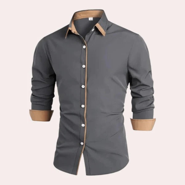 Wavlynn men's white long sleeve shirt with contrast collar and cuffs regular fit button-down