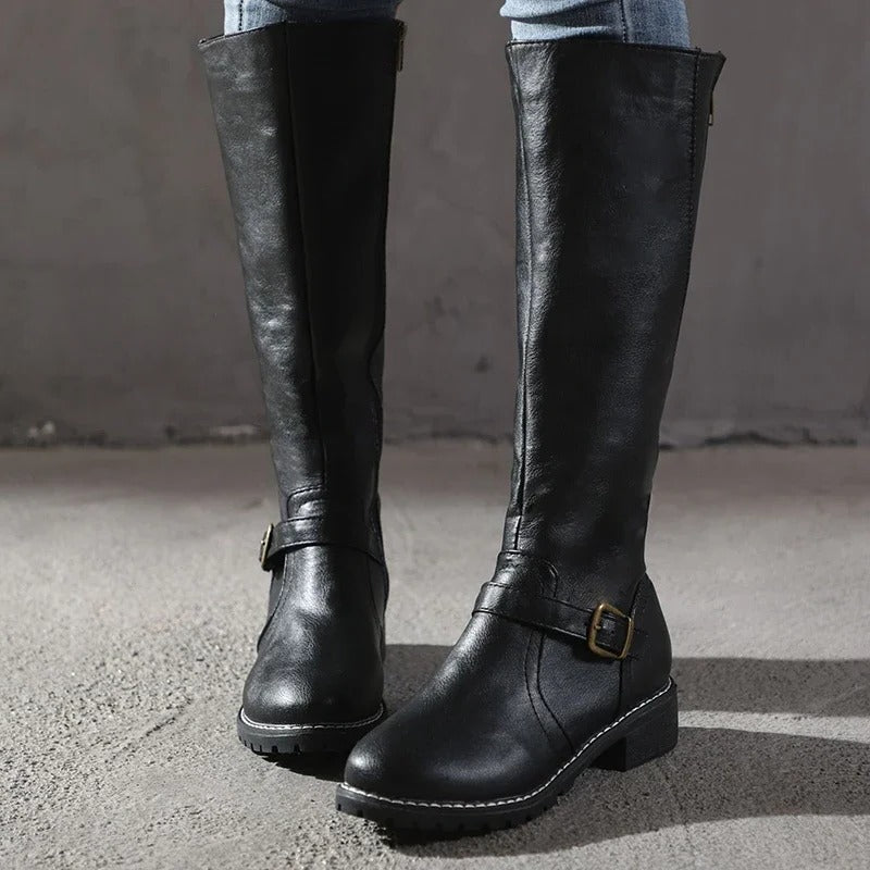 Women's mid-calf boots in smooth finish with structured silhouette and shaped toe for versatile wear