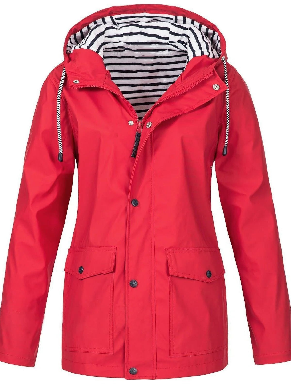 Lightweight zip-up jacket for spring outdoor wear with full-length front closure and unrestricted movement